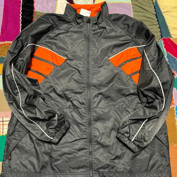 Vintage Adidas Orange 3 Striped Grey Windbreaker Jacket XL - Picture 1 of 5